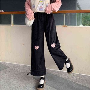 Loose Bear Broderi Wild Ben Baggy Pants Japanska Kawaii Harajuku Tonårsflickor Y2K Casual Kvinna Söta Söt Sweatpants Byxor Y211115