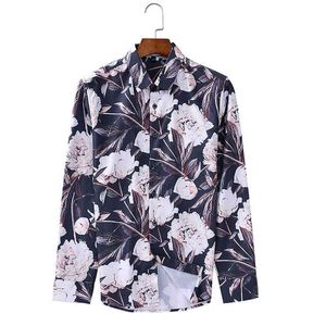 Floral Print Shirt Mens Casual Long Sleeve Flower Shirts Men Non Iron Slim Fit Dress Shirts Men Work Business Brand Camisas 210524