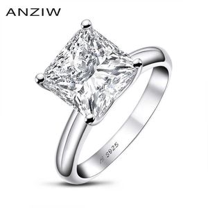 ANZIW Sterling Silber Carats Princess Cut Engagement Ring für Frauen Sona Simulated Diamond Jubiläum Solitaire Ring Y0723