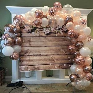 117 unids Rose Gold Confetti Globos Garland Kit Cadena Chrome Metal Globos Helio Decoraciones de boda Año Decoraciones Navidad 211216