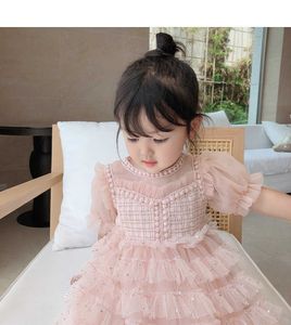 Girls Boutique Lace Dress for Kids Shiny Flower Girl Dresses Weddings Sequins Toddler Birthday Layers Cake Clothing 210529