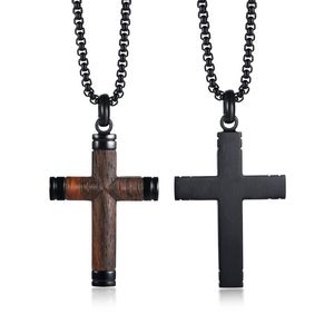 Naszyjniki wiszące materiał drewniany Krzyż długi męski łańcuch punkowy dla chłopca samca biżuteria ze stali nierdzewnej Prezent Kreatywność Hurtowa