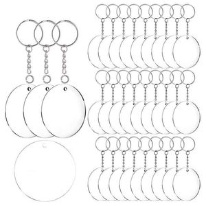 Acrylic Keychain Blanks, 60 st 2 tums Diameter Runda akryl Klar skivor Cirklar med metallplit Nyckelring Ringar H0915