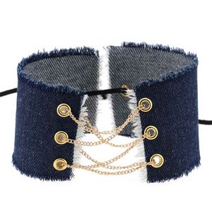 Blue Jeans Denim Chokers Necklace Collar wide Multilayer Chains Lace Adjustable Necklaces neck band for Women Grils Party Nightclub Fashion Jewelry Will and Sandy