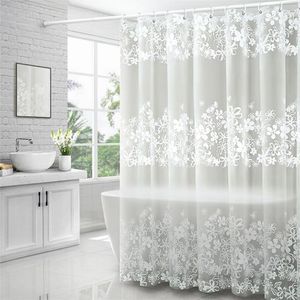 Bathroom Waterproof Shower Curtain Set With Hooks White Flower Vine Print Mildew Proof Curtains Translucent Bath Screen Decor