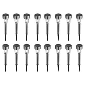 16PCS LED Solar Rostfritt stål Lawn Lampor Trädgård Utomhus Landskapsbana Ljus