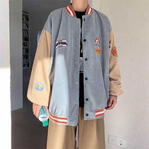 Corduroy jacket coat autumn and winter plus velvet thick cotton male Harajuku retro Hong Kong-style tops 211110