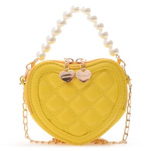 Llittle girl mode väska handväska hjärtformad pärla pu budbärare geometrisk form gullig prinsessa rese tillbehör