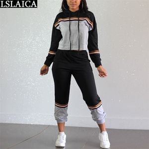 ジョギングスーツの女性カラーブロックカジュアルパーカースウェットズボンプラスサイズの服装ストリートウェアファッションニット2ピースセット210515