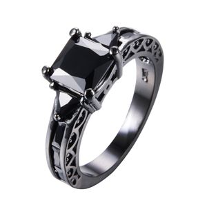 Vintage Black Zircon Rectangle Stone Rings For Women Crystal Ring Female Wedding Jewelry Finger Bands