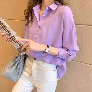 Primavera outono manga longa mulheres camisas brancas blusas soltas femininas tops bf estilo coreano elegante blusas preto amarelo roxo 210507