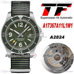 TF SUPEROCEAN 44 ETA A2824 Автоматические мужские часы A17367A11L1W1 Зеленые циферблаты Number Number Markers Neylon Brap Super Edition часов PureTime D4