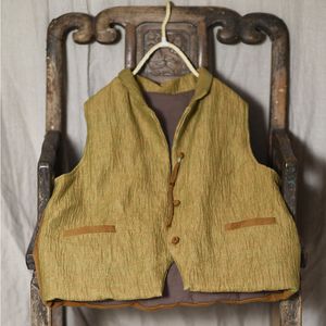 Johnature Kadınlar Vintage Yelekler Ceket Pamuk Keten Düğme Sonbahar Patchwork Renk Çin Tarzı Kadın Giysileri Rahat Yelekler 210521
