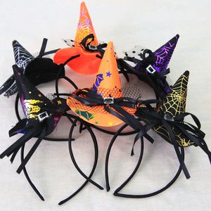 Halloween Capelli Stick con Strega Cappello Ribbon Spider Wed Costume Accessori Skull Print Baby Woman Man Fascia Fai da te Band Hairband Glitter Copricapo per feste