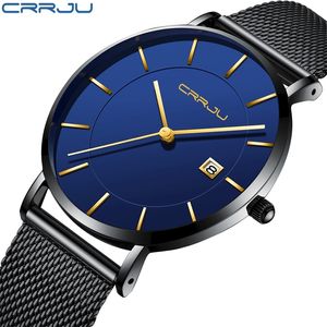 Men's sports Watches CRRJU Top Brand Luxury Male Classic business Gift Mesh Strap WristWatches Relogio Masculino Mens Date Clock 210517