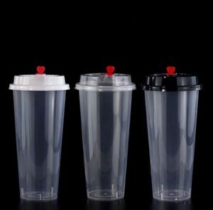 700ml 24oz Engångsplastkoppar Dricksväska Kalldrycker Juice Cup Tjockad Transparent Dryck Mugg med lock SN6097