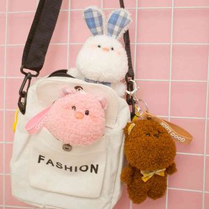 Cute Cartoon Animal Keychain Backpack Key Chain Creative Sweater Bear Rabbit Pig Plush Toy For Girls Kids Children