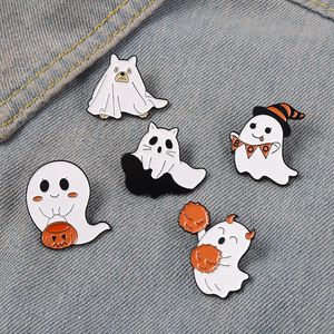 Lycklig Hallowee Ghost Enamel Pins Creepy Cute Flying Ghost Brooches Boo Pumpkin Goth Badge Knappar Tillbehör