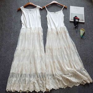 Spring Sleeveless Sling Lace Dress Women Modal Mesh Long White Female Embroidered Home es Casual 210428