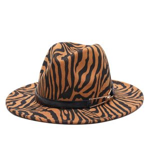 Czapki Fedora dla kobiet płaska szeroka wełna poczuła jazz z kością paska Zebra Men Panama Wedding Cap Hat