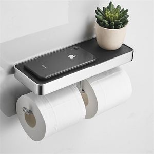Bathroom Toilet Towel Paper Holder Copper Mobile Phone Rack Cowhide Tray Shelf Tissue Boxes 210720