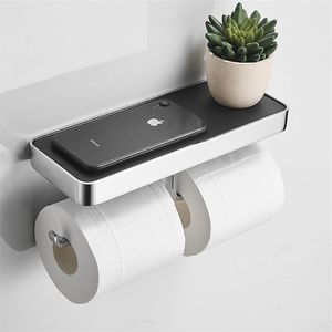 Bathroom Toilet Towel Paper Holder Copper Mobile Phone Rack Cowhide Tray Shelf Tissue Boxes 210720