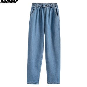 Dimanaf plus size mulheres jeans calças de cintura alta solta jeans feminino elástico primavera básica grande calças azuis s-5xl 210708