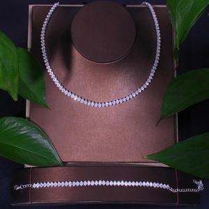 Wholesale bridal necklace earring and bracelet sets for sale - Group buy Earrings Necklace Simple Zirconia And Bracelet Set For Women Accessories Luxury Charm Wedding Jewellery Bridal Jewelry Party Gift