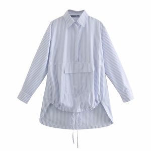 Spring outono lapela manga comprida branco traseira solta tamanho grande irregular camisa listrada mulheres blusa moda 210520