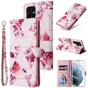 Chromed Marble Plating Geometry Card -slot Flip Cover Case för Samsung S10 S20 S21 S22 S23 A32 A52 A72 A13 A23 A33 A53 A73 5G