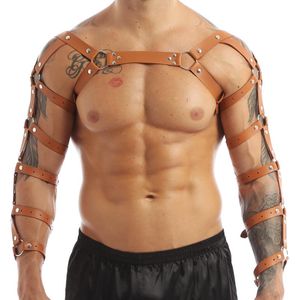 Bras Sets Mens Faux Leather Adjustable Arm Caged Body Chest Gothic Punk Club Bar Costume Muscle Harness Belt With Metal O Rings