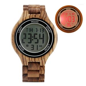손목 시계 LED 남성을위한 디지털 시계 레트로 전체 나무 조절 가능한 스트랩 손목 시계 패션 전자 시계 남성 시간 relojes hombre1