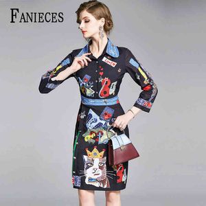 Fashion Runway Summer Dress Women's long Sleeve Letter pattern Printed Midi Elegat Dresses vestidos de verano 210520