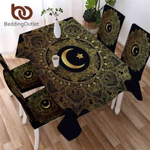 BeddingOutlet Golden Mandala Tablecloth Star Moon Waterproof Cloth With Chair Covers Flower Decorative Cover 140x200 210626