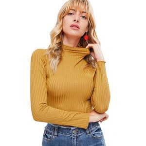 Long Sleeve Crop Top Tshirt Women Summer Turtleneck Slim Fashion Harajuku Ribbed Stretch Knitted Tops Sexy Short Tee Shirt Femme 210608