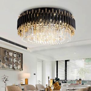 Plafoniere Lampadario moderno nero per soggiorno Lampade rotonde di lusso Apparecchio per camera da letto Luce di cristallo