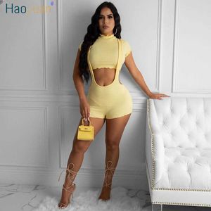 Haoyuan Sexy Two Piece Set Kvinnor Sommar TrackSuit Crop Top Rompers Shorts SweatSuits 2 Piece Matching Sets Lounge Wear Outfits Y0702