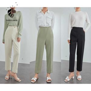 FANSILANEN Casual streetwear suit pants Women black office lady high waist trousers Spring summer straight white 210607