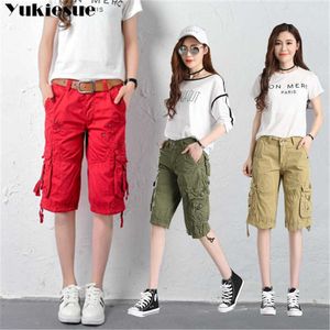 Kobiety Wysoka talia Niebieskie spodnie Cargo Fashion Luźne Kieszenie Streetwear Patchwork Ołówek Pot Dotnie Kobieta 210608