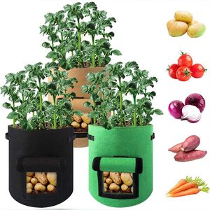 Växtodling Väska Vegetabilisk Plantpot 5 7 10 Gallon Väskor Potatisplantning Grönsaker Tyg Blommokrukor för trädgård D30 Planters krukor