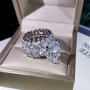 2021 alta qualidade diamante branco dois conjuntos anel 925 prata para mulheres bling bling zircon anel anel casamento festa de noivado jóias presente