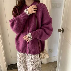 Green Sweater Cardigan Mulheres Inverno Oversized Jaqueta Harajuku Knitting S Feminino Casaco Solto Streetwear Girl 211007