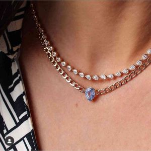 New Delicate Silver Color Tear Drop Charm Necklace 5A Cubic Zircon Tennis Chain Iced Out Bling CZ Cluster Choker Women Jewelry X0509