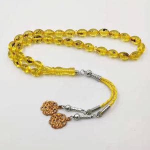 Giallo Real Tasbih Islam Rosario Musulmano Braccialetto d'oro Eid regalo 33 perline di preghiera Uomo Misbaha insetto Turchia Gioielli di moda