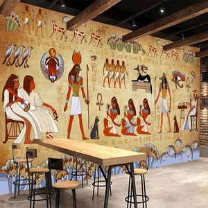 Photo Wallpaper European Style Retro 3D Ancient Egyptian Pharaoh Statue Murals Wall Painting