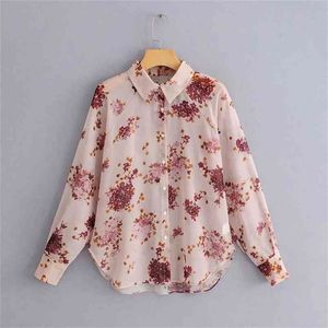 Женщины мода цветочный принт прозрачный шифон блузка рубашка элегантный длинный рукав Feminina Blusas Chic Chemise Tops LS3195 210420