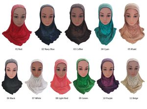 2021 One Piece Muslim Kids Girls Hot Drilling Hijab Hattar Barn Islamic Headscarf Headwear Caps Amira Prayer Cover Sjal Mellanöstern