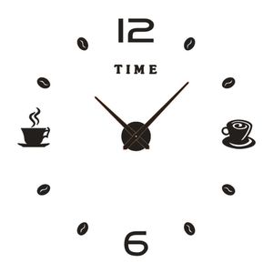 Cafe DIY Large Wall Clock Frameless Giant Modern Design Coffee Mug Bean Decor Kitchen Watch 210930