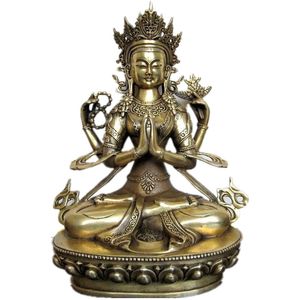 28 cm * /L'antico bronzo cinese a quattro braccia guanyin bianco tara Buddha nell'artigianato del metallo del Tibet