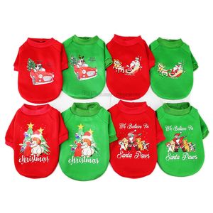 8 färg jul hundar kläder hundkläder sublimering husdjur tröja förtjockad mjuk polyester husdjur skjortor katt kläder för kattungar liten doggy santa claus släde a68